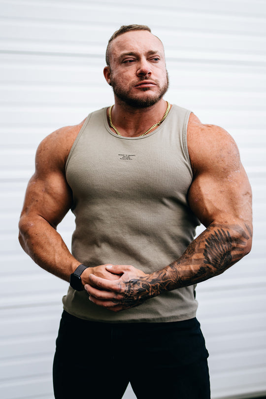 Ribbed Muscle Tank Top - Khaki