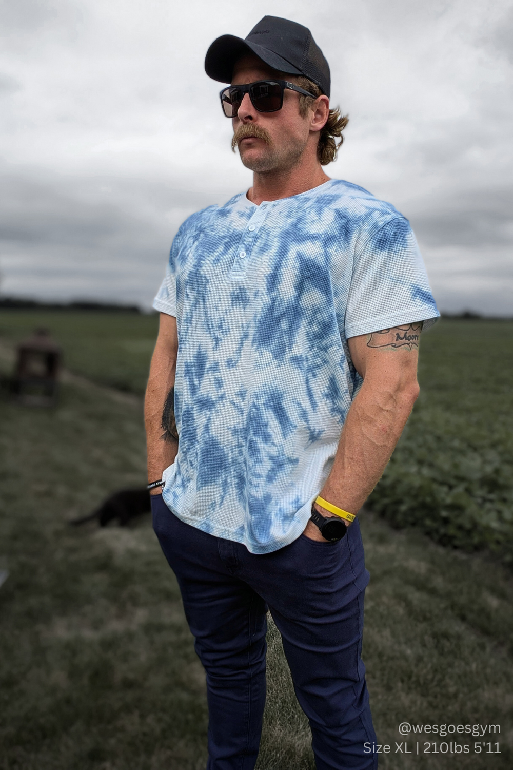 Waffle Henley T-Shirt - Blue Tie Dye