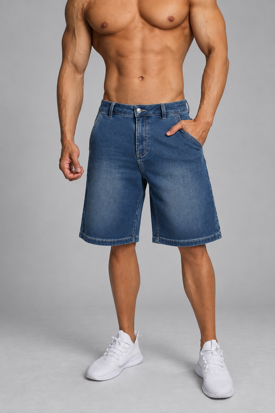 Baggy Fit Denim Shorts - Dark Blue