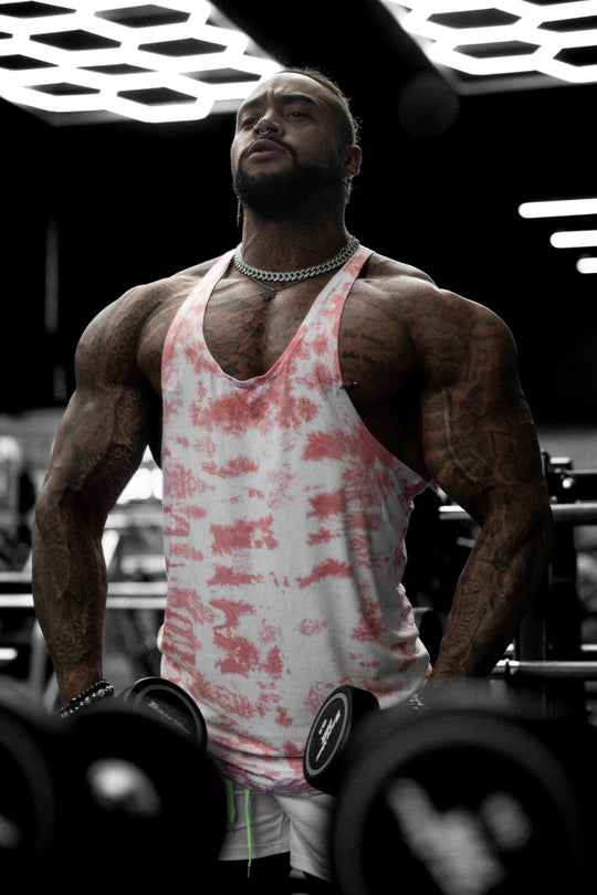 Classic Bodybuilding Racerback Stringer - Red Tie Dye