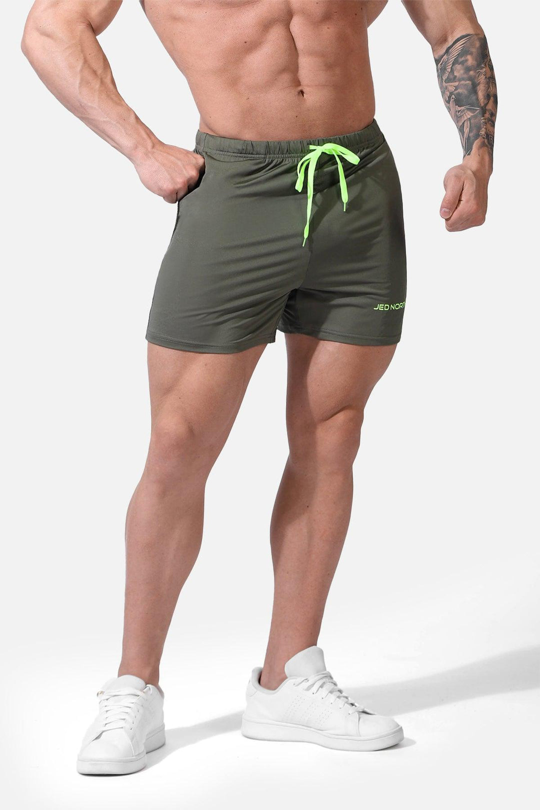 Agile Bodybuilding 4'' Shorts w Zipper Pockets - Olive - Jed North