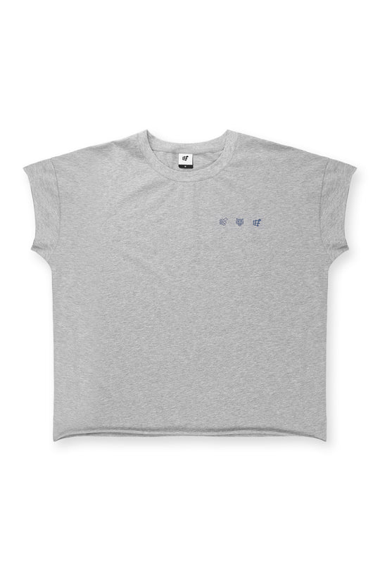 Oversized Raw-Cut Cropped Tee - Heather Gray