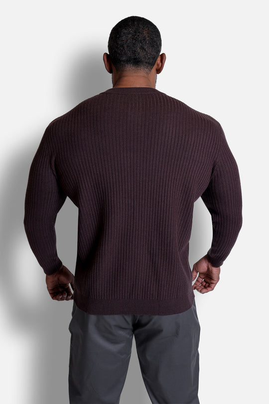 Ribbed Henley Collar Longsleeve  - Brown