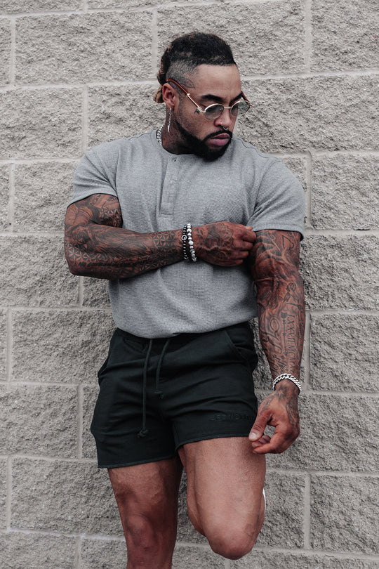 Waffle Henley T-Shirt - Light Gray