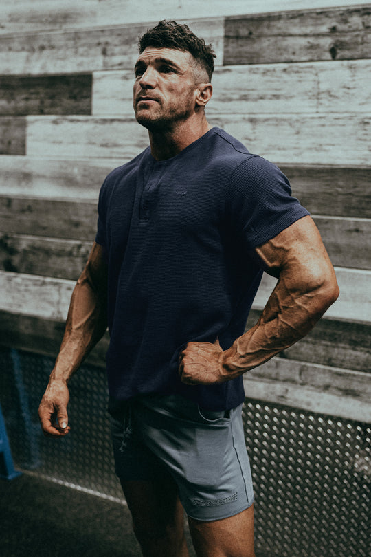 Waffle Henley T-Shirt - Dusty Blue