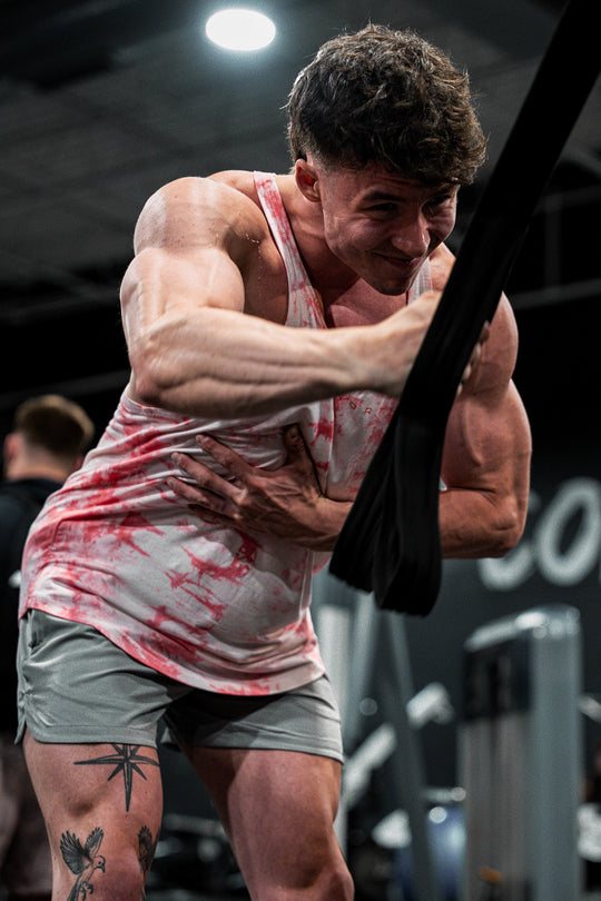 Classic Bodybuilding Racerback Stringer - Red Tie Dye